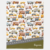 部屋だ！部屋だ！車と輸送のパターン少年 フリースブランケット (正面)