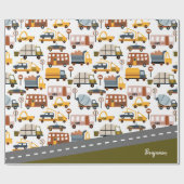 部屋だ！部屋だ！車と輸送のパターン少年 ラッピングペーパー (フラット)