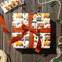 部屋だ！部屋だ！車と輸送のパターン少年 ラッピングペーパー