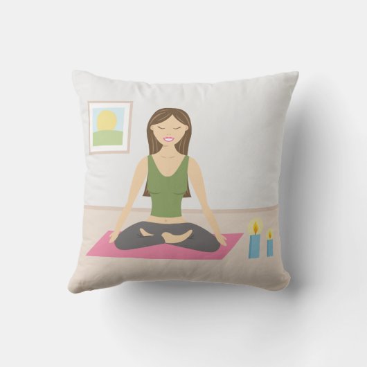部屋でヨガをしている可愛かわいらしい女の子 アウトドアクッション (裏面)