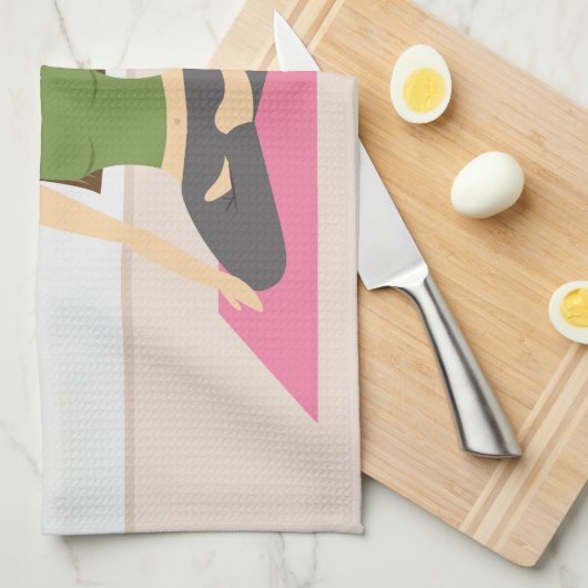 部屋でヨガをしている可愛かわいらしい女の子 キッチンタオル (四つ折り)