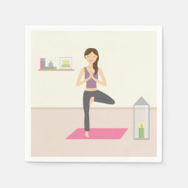 部屋でヨガをしている美飾しい女性 スタンダードカクテルナプキン