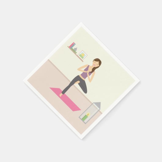 部屋でヨガをしている美飾しい女性 スタンダードカクテルナプキン (角)