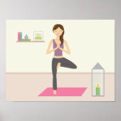 部屋でヨガをしている美飾しい女性 ポスター (正面)