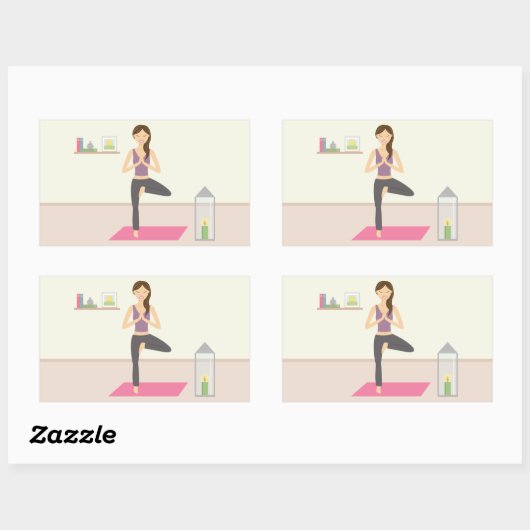 部屋でヨガをしている美飾しい女性 長方形シール (シート)
