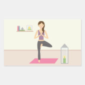 部屋でヨガをしている美飾しい女性 長方形シール (正面)