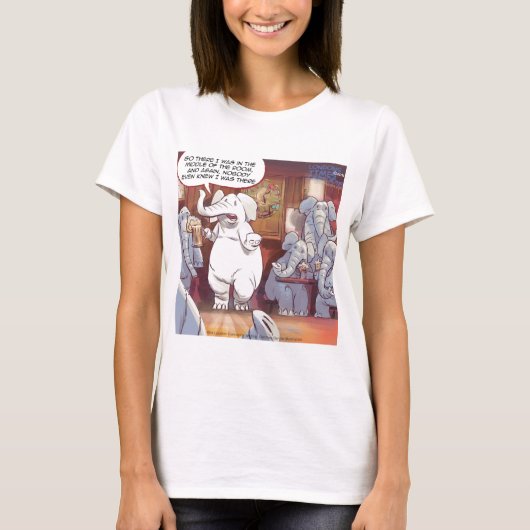 部屋の中の面白い白い象 Tシャツ (正面)