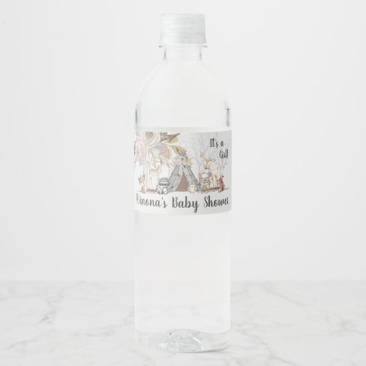 部族お洒落森林動物少女の赤ちゃんシャワー ペットボトルラベル (正面)