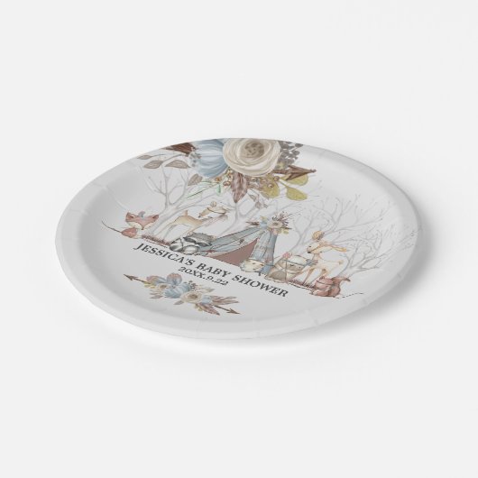 部族お洒落森林動物男の赤ちゃんシャワー ペーパープレート (アングル)