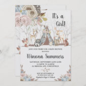 部族お洒落森林動物赤ちゃんシャワーガール 招待状 (正面/裏面)