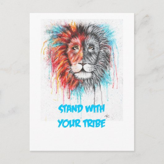 部族のはがきを持って立つ ポストカード (正面)