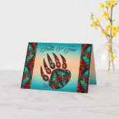 部族のクマの足跡の誕生日カード カード (黄色い花)