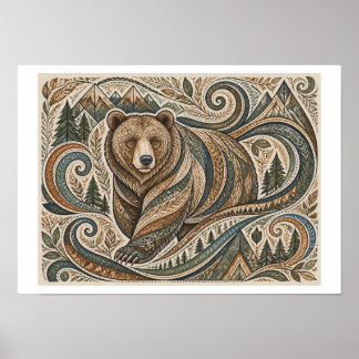 部族のグリズリーアート ポスター