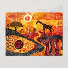 部族のスタイルにおけるア絵を描フリカのキリン シーズンポストカード