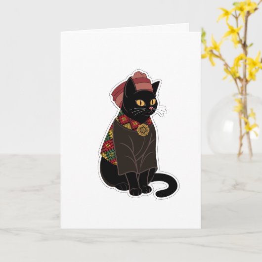 部族のチーフ 黒猫 グリーティングカード (黄色い花)