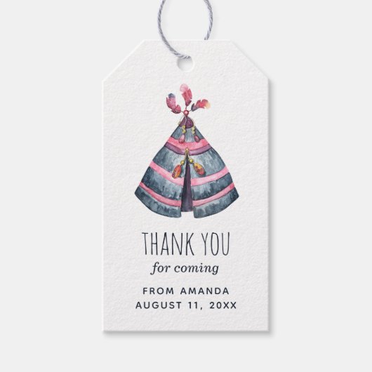 部族のテペ。子供の誕生日パーティー感謝していユー ギフトタグ (正面)