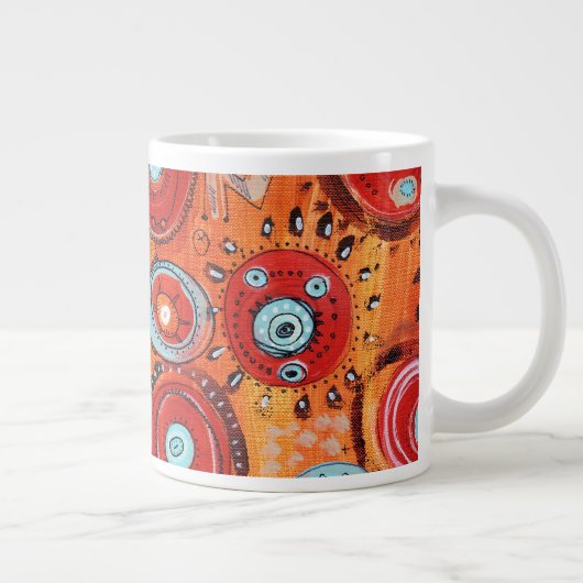 部族のパターンの暖かい色 ジャンボコーヒーマグカップ (右)