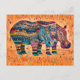 部族のパターンを持つアフリカの絵を描カバ シーズンポストカード