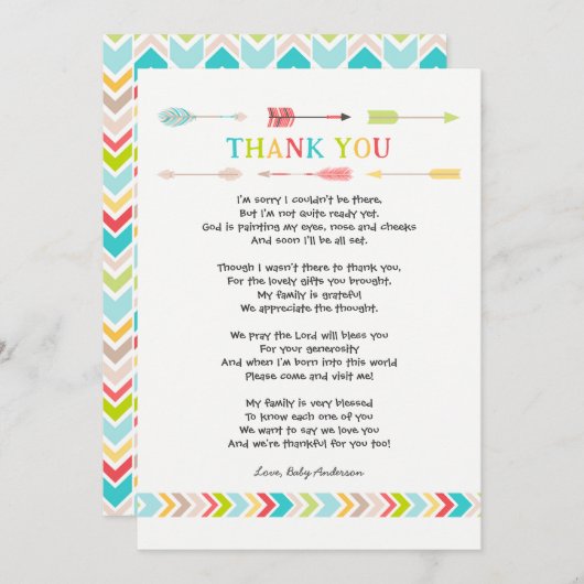 部族のベイビーシャワーの詩 感謝の手紙（中立） 招待状 (正面/裏面)