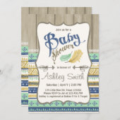 部族のベビーシャワ素朴ーベビーシャワー青金ゴールド 招待状 (正面/裏面)