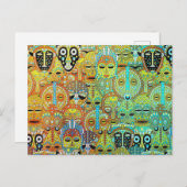 部族のマスク柄 トランスルーセント ゴールド ポストカード (正面/裏面)