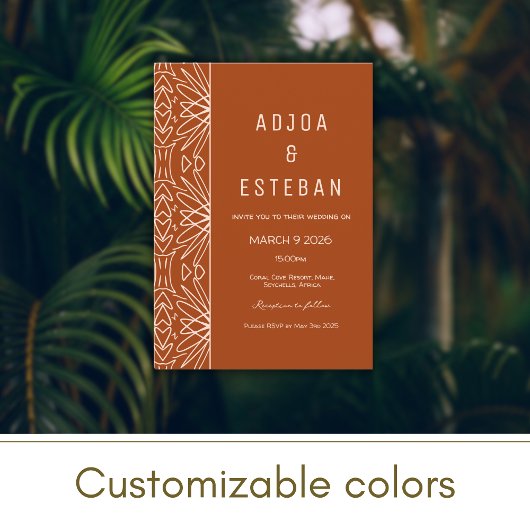 部族のマドクロ焼きオレンジの結婚式招待状 招待状