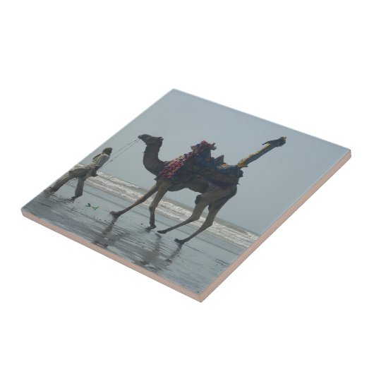 部族のラクダに乗る:朝の潮砂と海 タイル (側面)