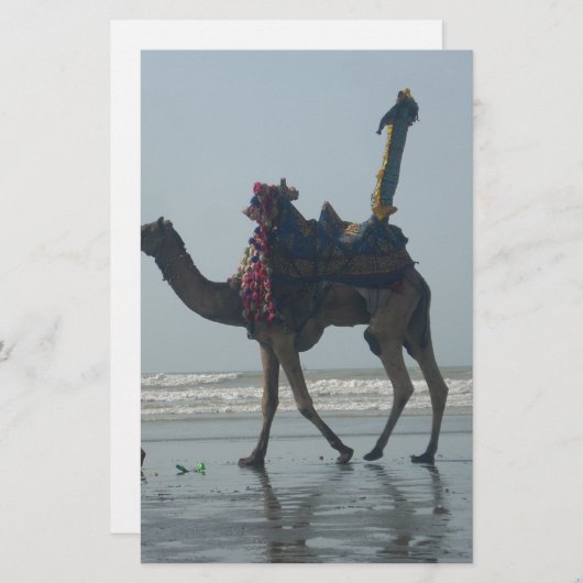 部族のラクダに乗る:朝の潮砂と海 便箋 (正面/裏面)