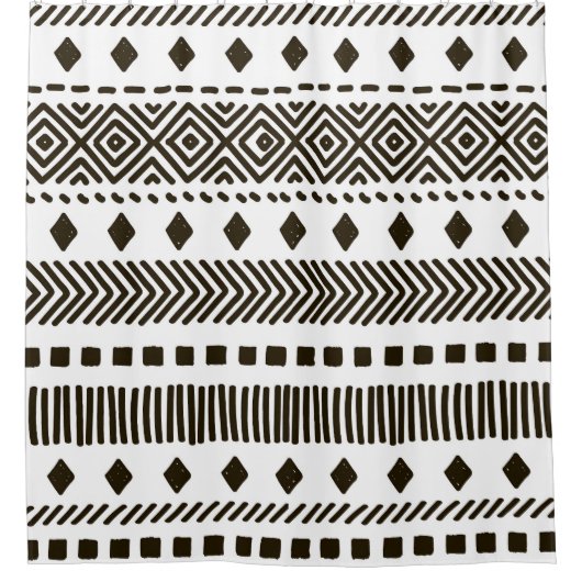 部族のリズム：民族幾何学模様 シャワーカーテン (正面)