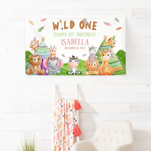 部族のワイルドワン　ウッドランドサファリ　バースデーパーティー 横断幕 (インサイチュ)