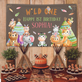 部族のワイルドワン サファリ ウッドランド バースデーパーティー 横断幕