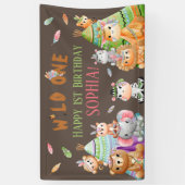 部族のワイルドワン サファリ ウッドランド バースデーパーティー 横断幕 (縦)