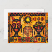 部族の中のアフリカの太陽と絵を描マスク シーズンポストカード (正面/裏面)