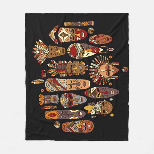 部族の仮面の民族的スケッチ フリースブランケット (正面)