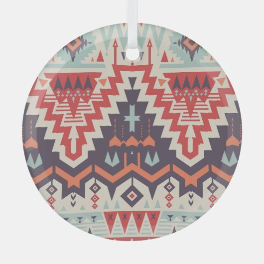 部族の優雅さ：幾何学的な民族プリント ガラスオーナメント (正面)