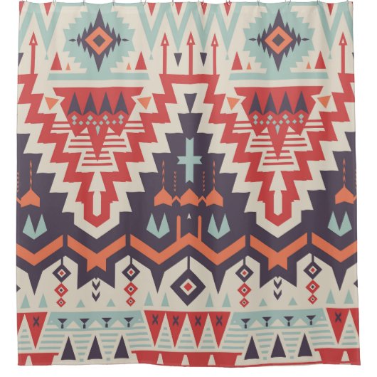 部族の優雅さ：幾何学的な民族プリント シャワーカーテン (正面)