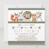 部族の動物先住民インディアンベビーシャワー 招待状 (正面)