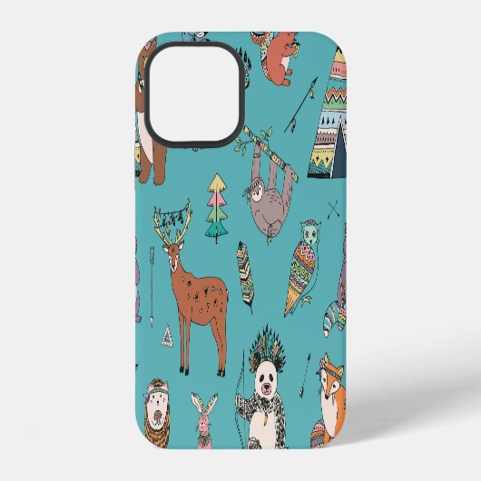 部族の動物: 森の森林パターン iPhoneケース (裏面)