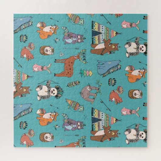 部族の動物:森林の模様。 ジグソーパズル (横)