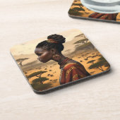 部族の女性がアフリカの風景を見守っていた コースター (左側)