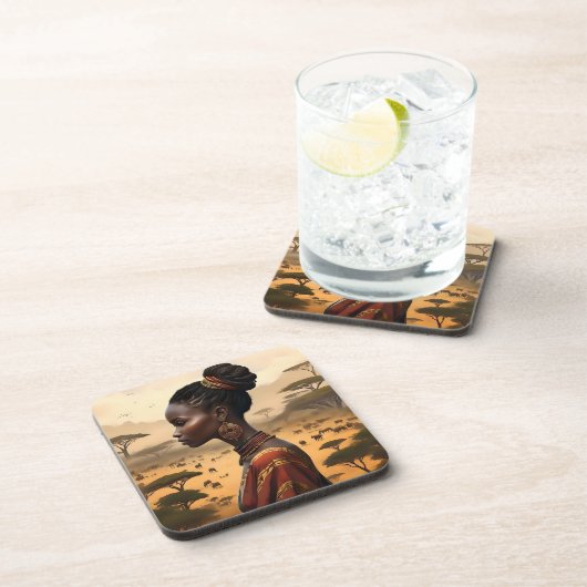 部族の女性がアフリカの風景を見守っていた コースター (右側)