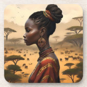 部族の女性がアフリカの風景を見守っていた コースター (正面)