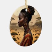 部族の女性がアフリカの風景を見守っていた セラミックオーナメント (右)