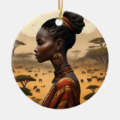 部族の女性がアフリカの風景を見守っていた セラミックオーナメント (正面)