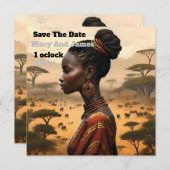 部族の女性がアフリカの風景を見守っていた セーブザデート (正面/裏面)