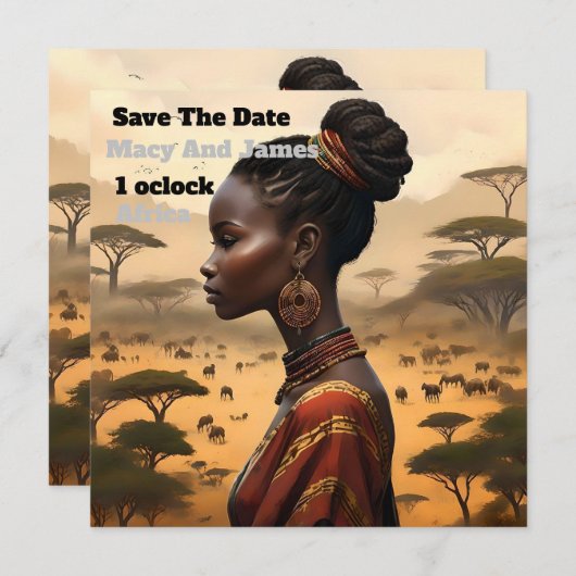 部族の女性がアフリカの風景を見守っていた セーブザデート (正面/裏面)