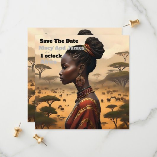 部族の女性がアフリカの風景を見守っていた セーブザデート (正面/裏面インサイチュ)