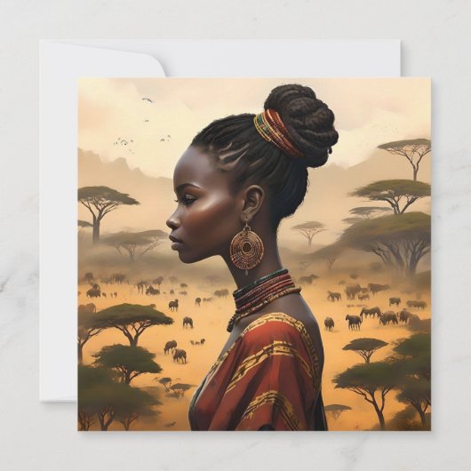 部族の女性がアフリカの風景を見守っていた セーブザデート (裏面)