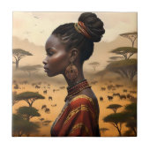 部族の女性がアフリカの風景を見守っていた タイル (正面)