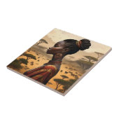 部族の女性がアフリカの風景を見守っていた タイル (側面)